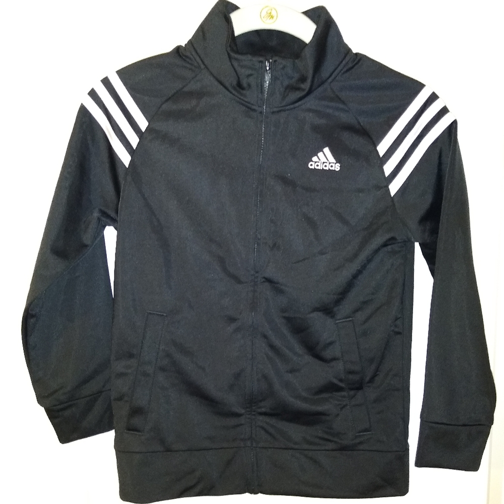 🌈 NEW ADIDAS Kid's Black Logozip Up Track Jacket Boy's / Girl's Zip Up Size 7